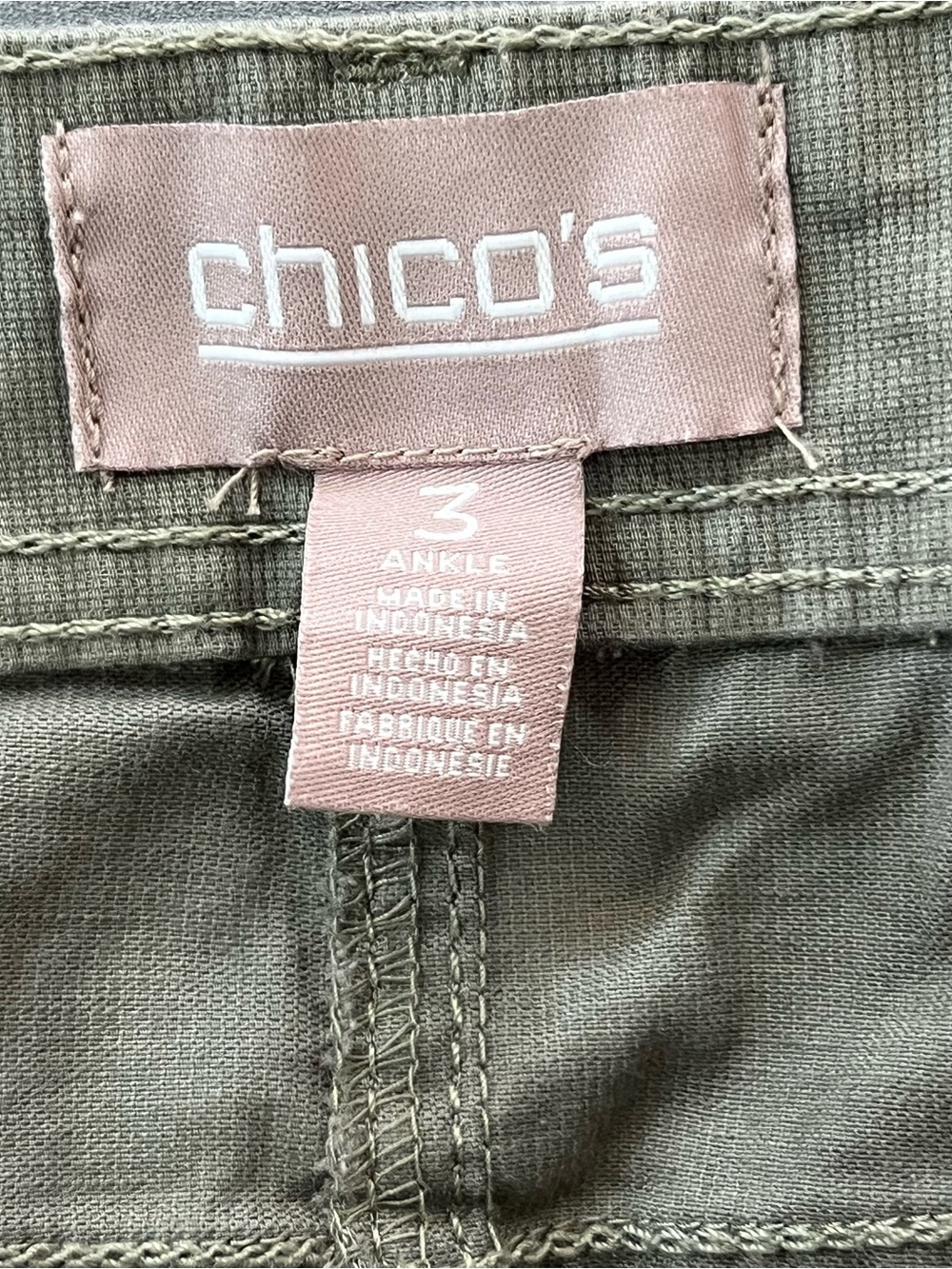 Chico's Army Green Ankle Tapered Cotton Pants Women’s Size XL - 3 - Cargo Pocket - Picture 4 of 9